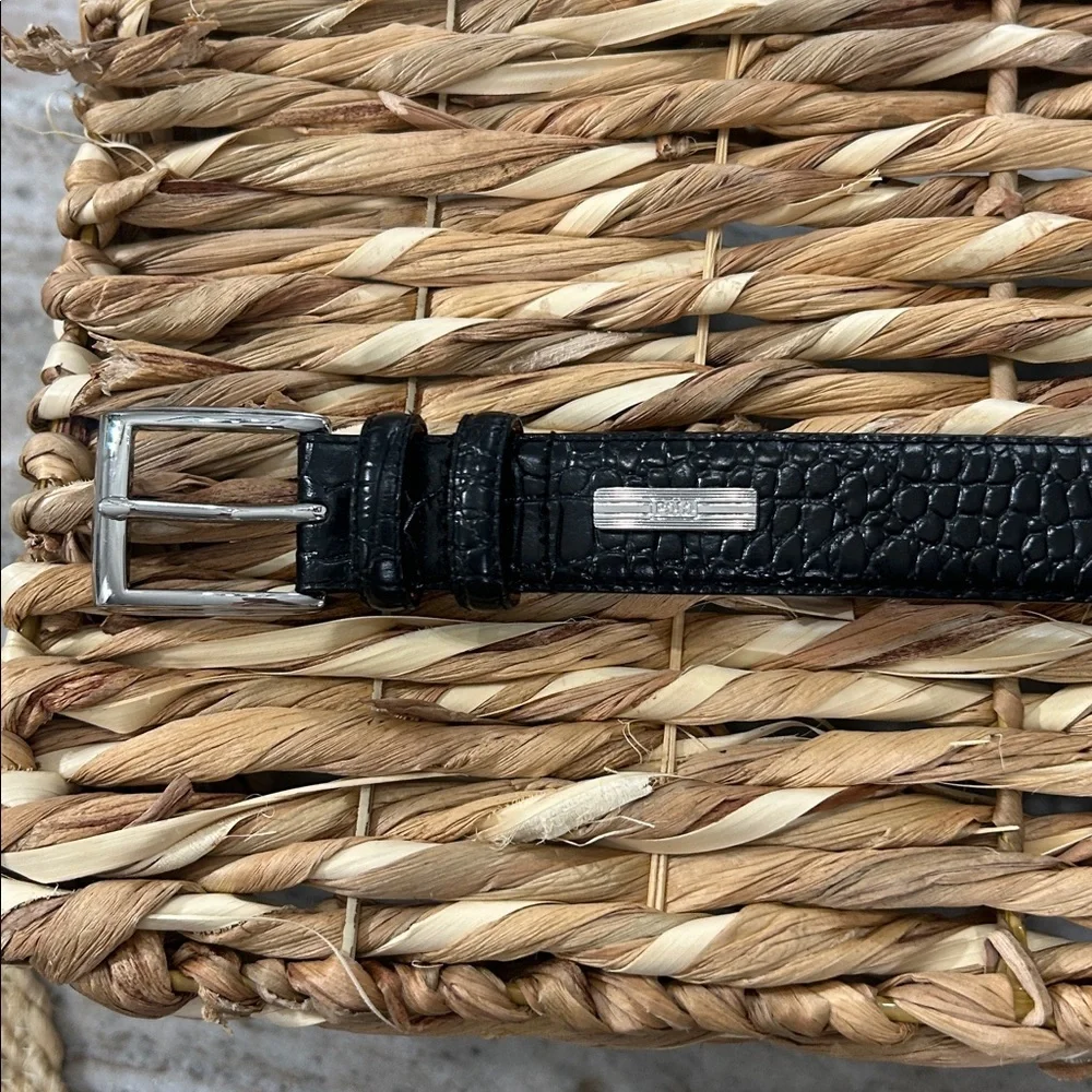 Polo Ralph Lauren Mens Belt Faux Crocodile Alligator Italian Leather Black Sz36 - Picture 2 of 12